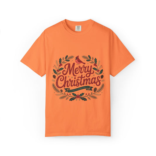 Festive Cardinal Wreath Christmas T-Shirt — Merry Christmas Holiday Tee
