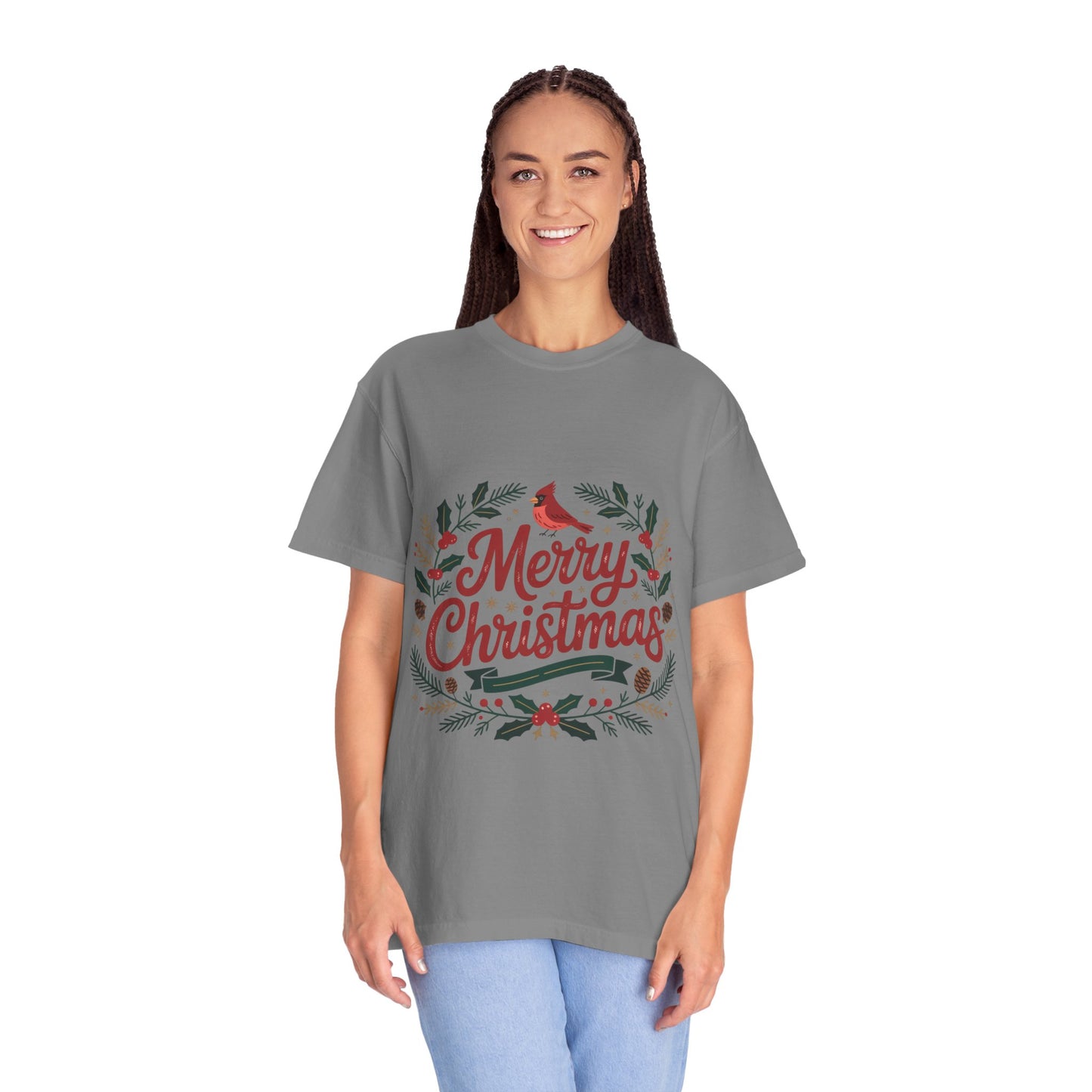 Festive Cardinal Wreath Christmas T-Shirt — Merry Christmas Holiday Tee