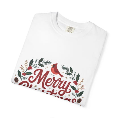 Festive Cardinal Wreath Christmas T-Shirt — Merry Christmas Holiday Tee
