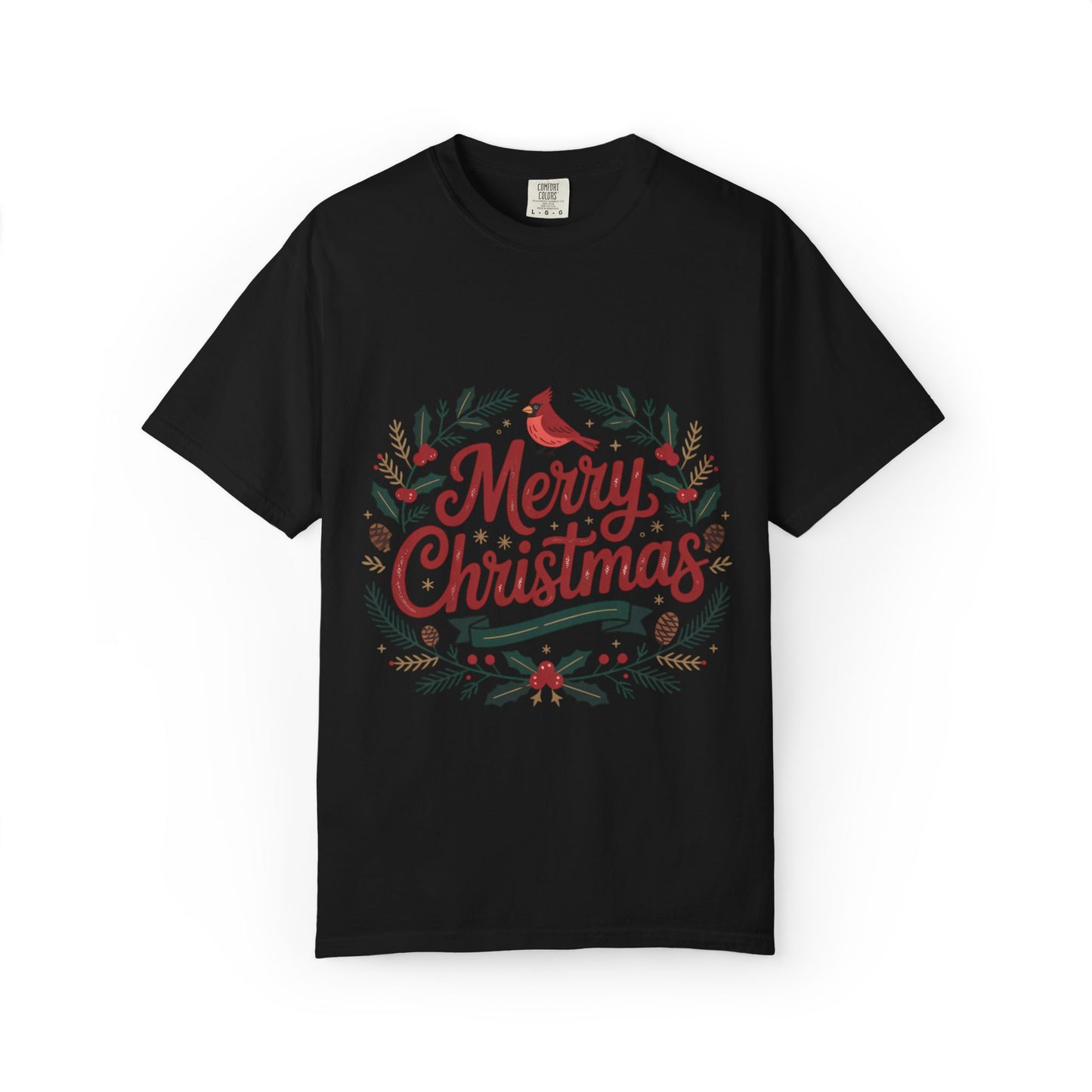 Festive Cardinal Wreath Christmas T-Shirt — Merry Christmas Holiday Tee