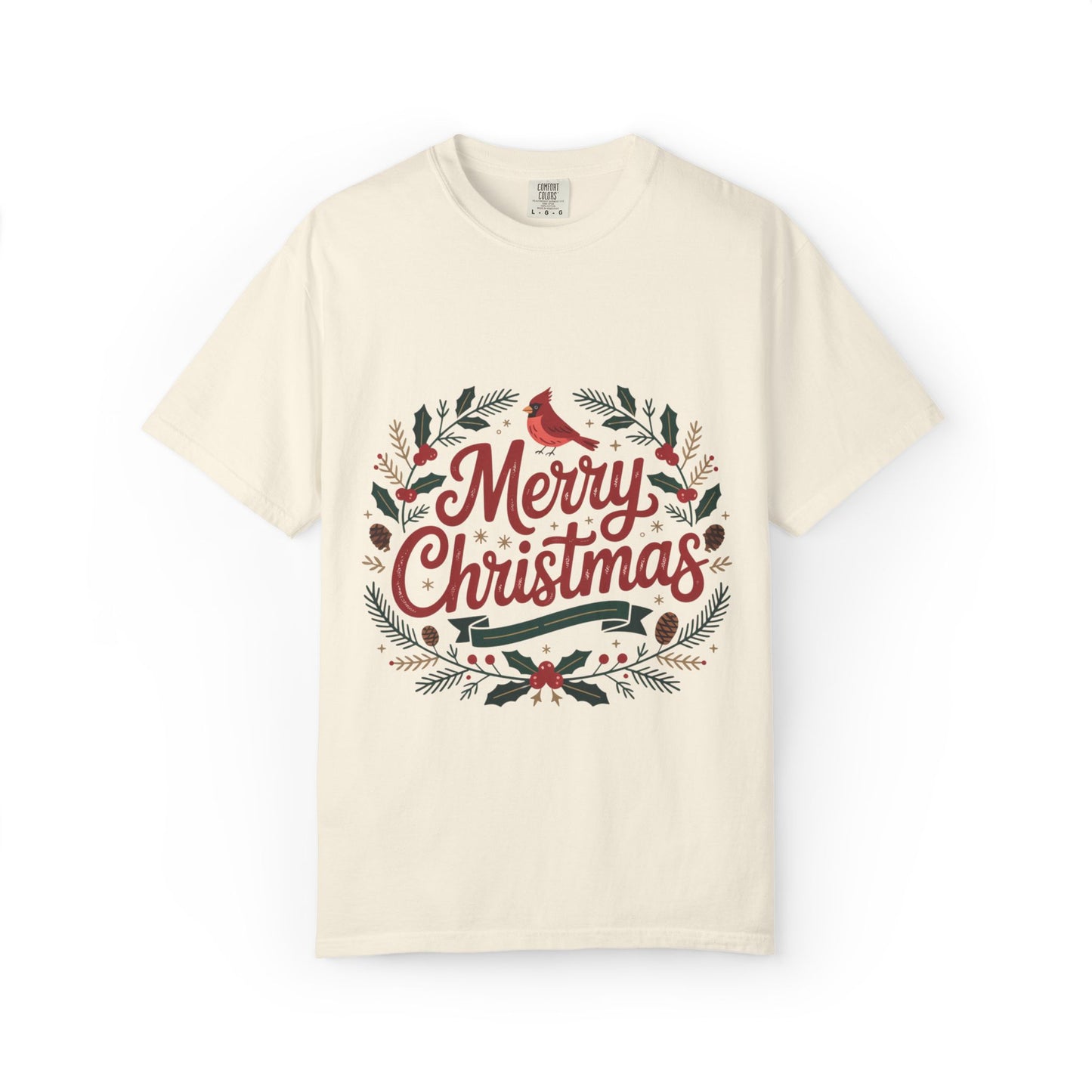 Festive Cardinal Wreath Christmas T-Shirt — Merry Christmas Holiday Tee