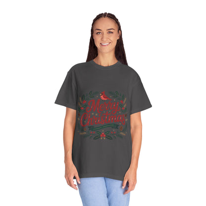 Festive Cardinal Wreath Christmas T-Shirt — Merry Christmas Holiday Tee