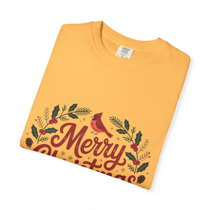 Festive Cardinal Wreath Christmas T-Shirt — Merry Christmas Holiday Tee