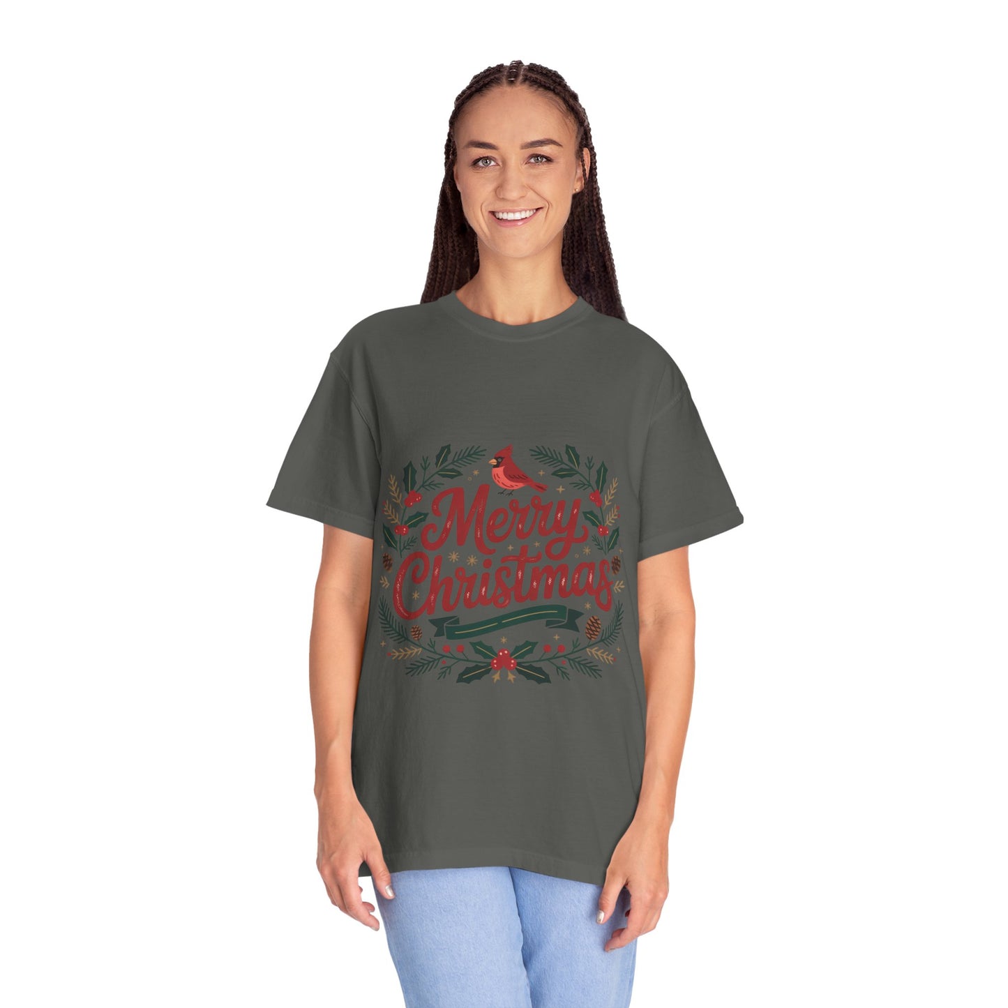 Festive Cardinal Wreath Christmas T-Shirt — Merry Christmas Holiday Tee