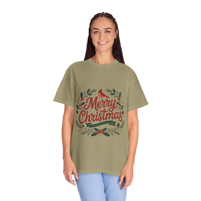 Festive Cardinal Wreath Christmas T-Shirt — Merry Christmas Holiday Tee
