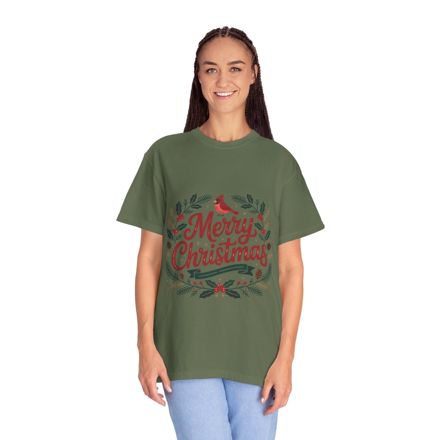 Festive Cardinal Wreath Christmas T-Shirt — Merry Christmas Holiday Tee